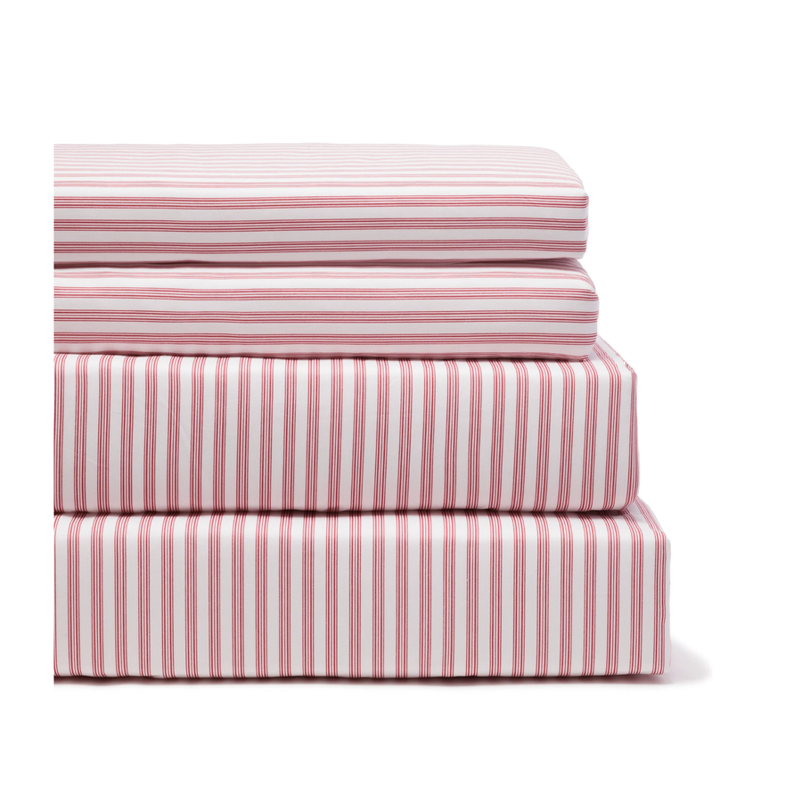 Bed Sheets, Red Ticking Stripe, Premium Percale Cotton