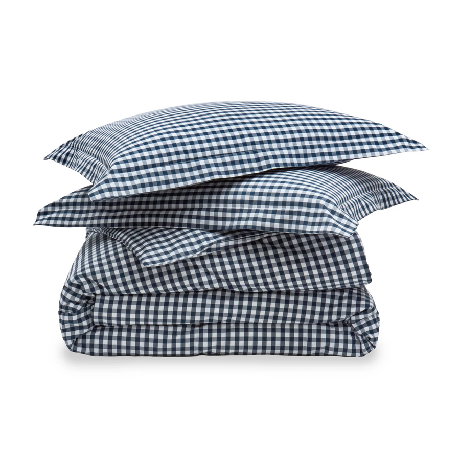 Duvet Set, Navy Gingham, Premium Percale Cotton