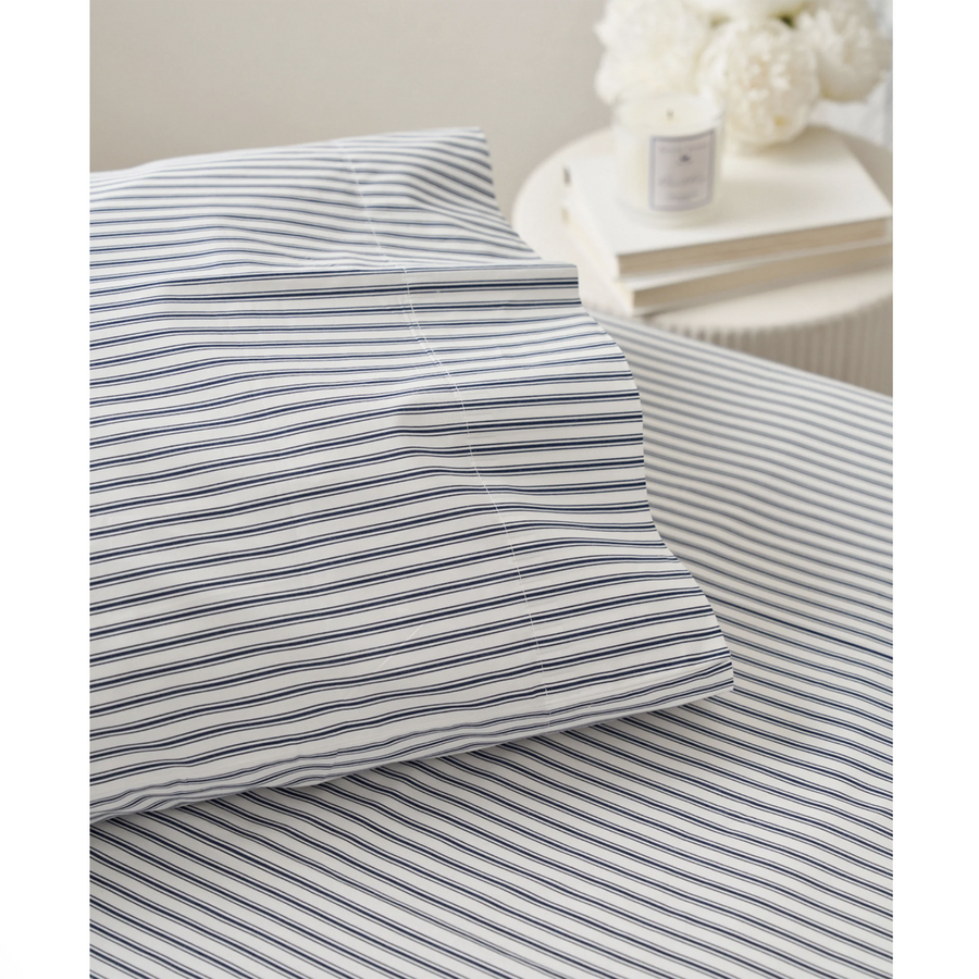 Duvet Set, Navy French Ticking