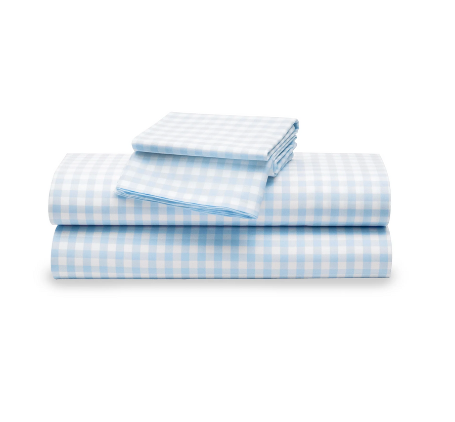 Bed Sheets, Blue Gingham, Premium Percale Cotton